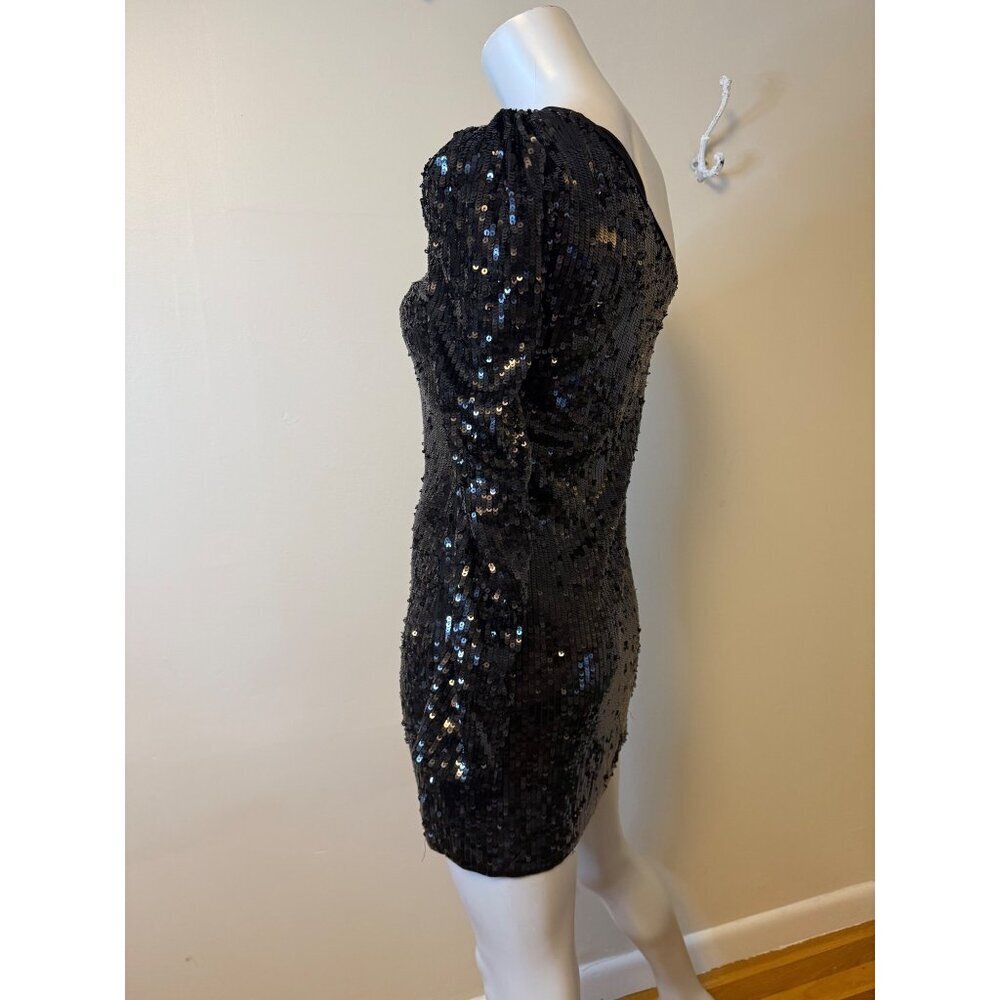 Express Black One-Shoulder Sequin Mini Dress With Long Sleeve Size 2 - Picture 5 of 8